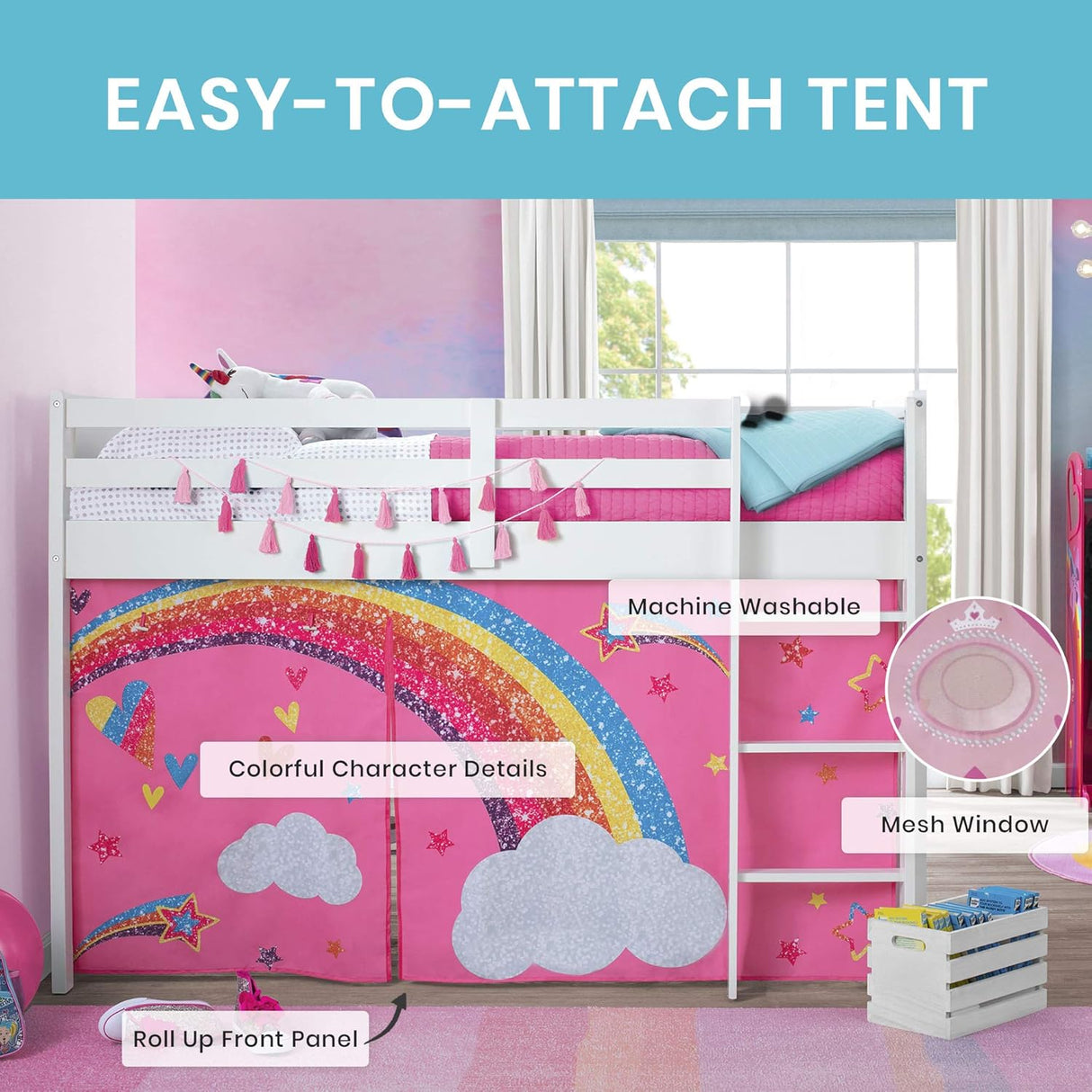 Delta Children JoJo Siwa Loft Bed Tent - Curtain Set for Low Twin Loft Bed (Bed Sold Separately)