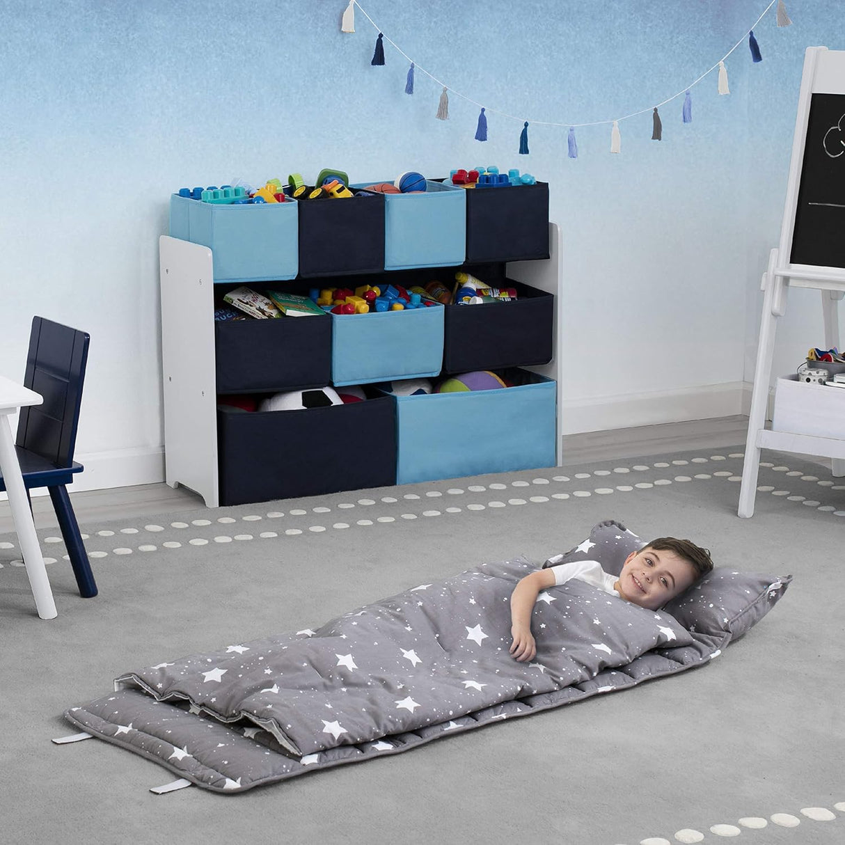 Delta Children Nap Mat with Included Pillow and Blanket for Toddlers and Kids, Dusty Skies