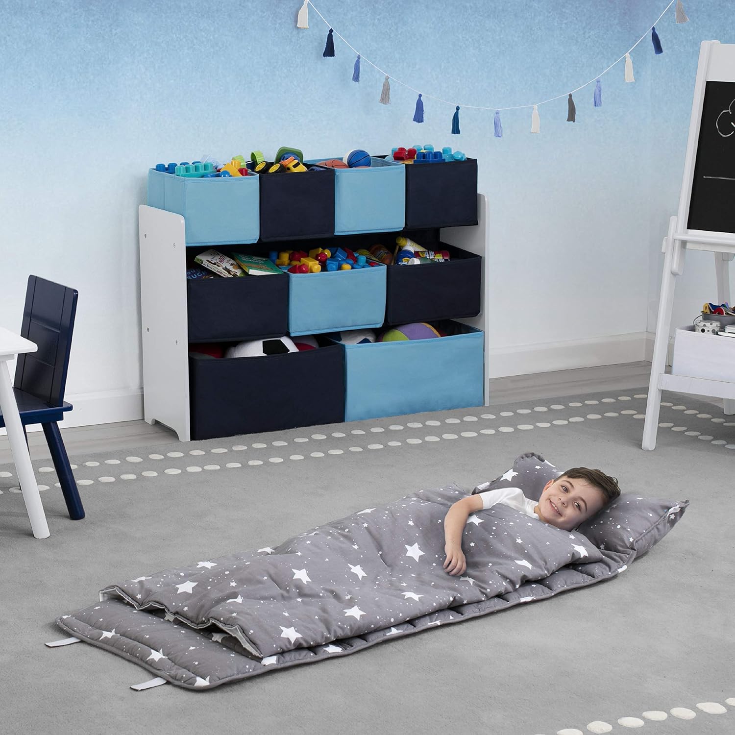 Delta Children Nap Mat with Included Pillow and Blanket for Toddlers and Kids, Dusty Skies