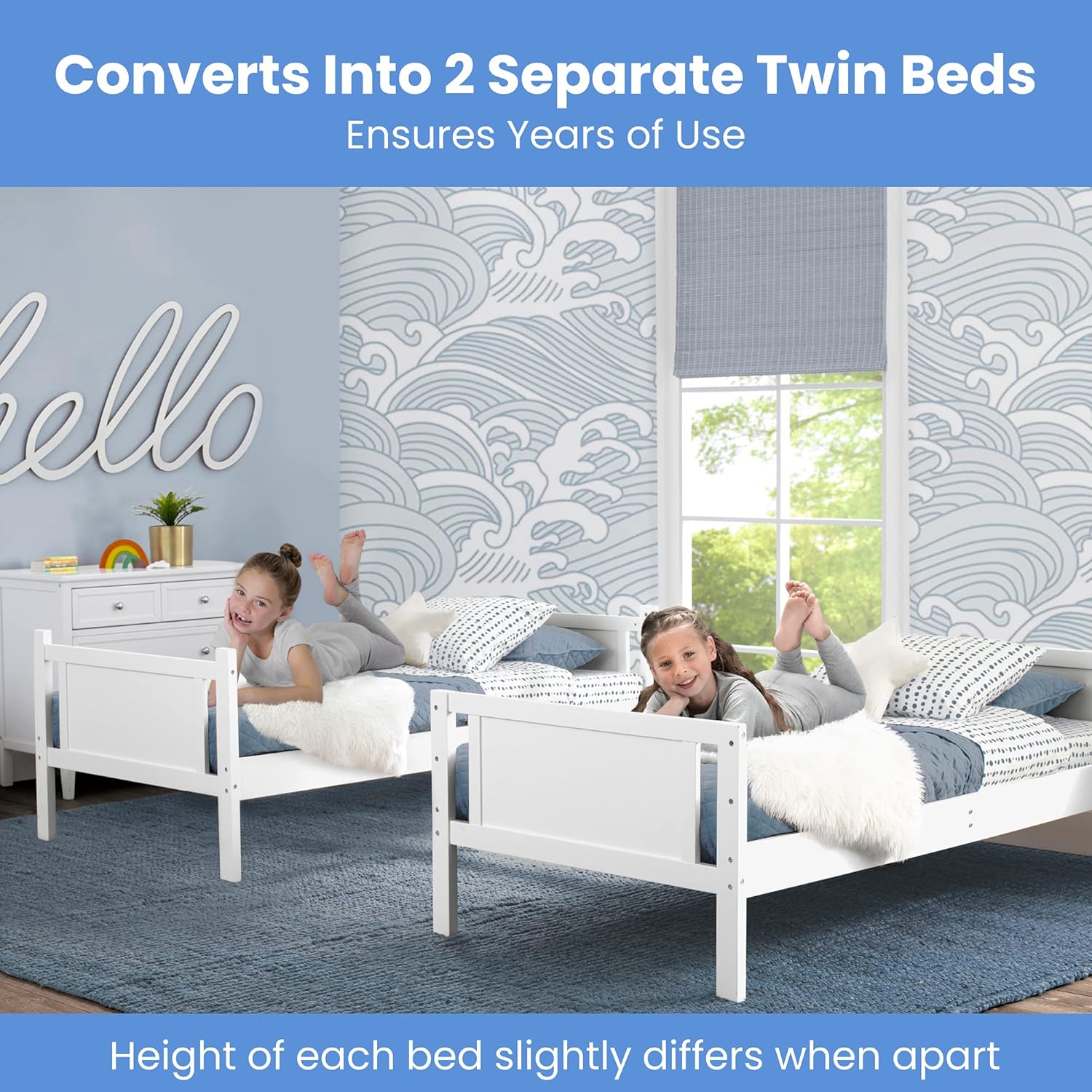 Delta Children Convertible Twin Over Twin Wood Bunk Bed with Ladder and Guardrails ? Grey