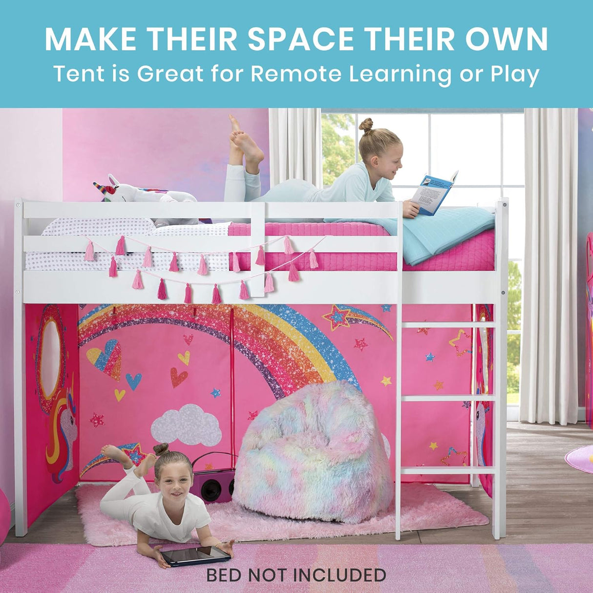 Delta Children JoJo Siwa Loft Bed Tent - Curtain Set for Low Twin Loft Bed (Bed Sold Separately)