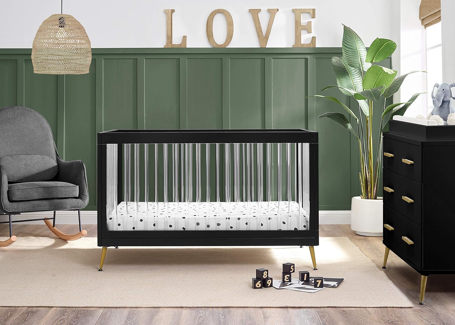 Delta Children Sloane 4-in-1 Acrylic Convertible Crib  Black/Melted Bronze