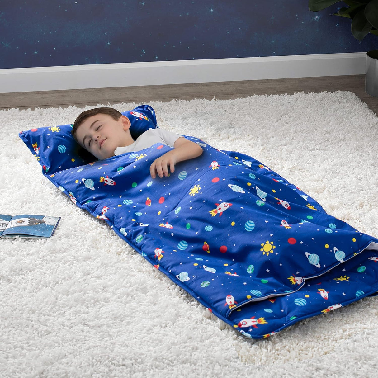 Delta Children Nap Mat with Included Pillow and Blanket for Toddlers and Kids, Outer Space