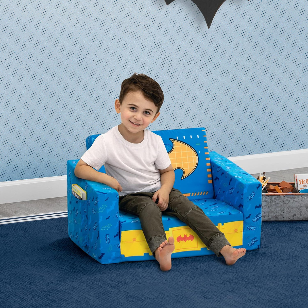 Delta Children Batman Cozee Flip-Out Chair - 2-in-1 Convertible Chair to Lounger for Kids