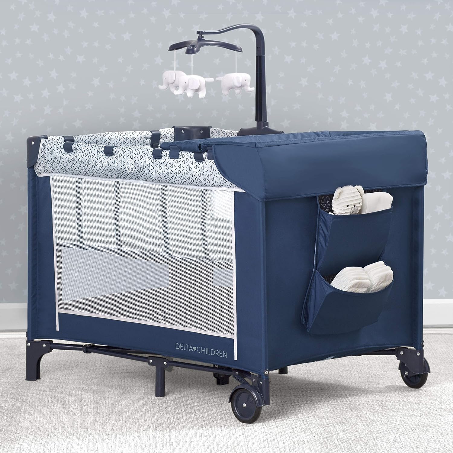 LX Deluxe Portable Baby Play Yard With Removable Bassinet and Changing Table, Midnight Blue