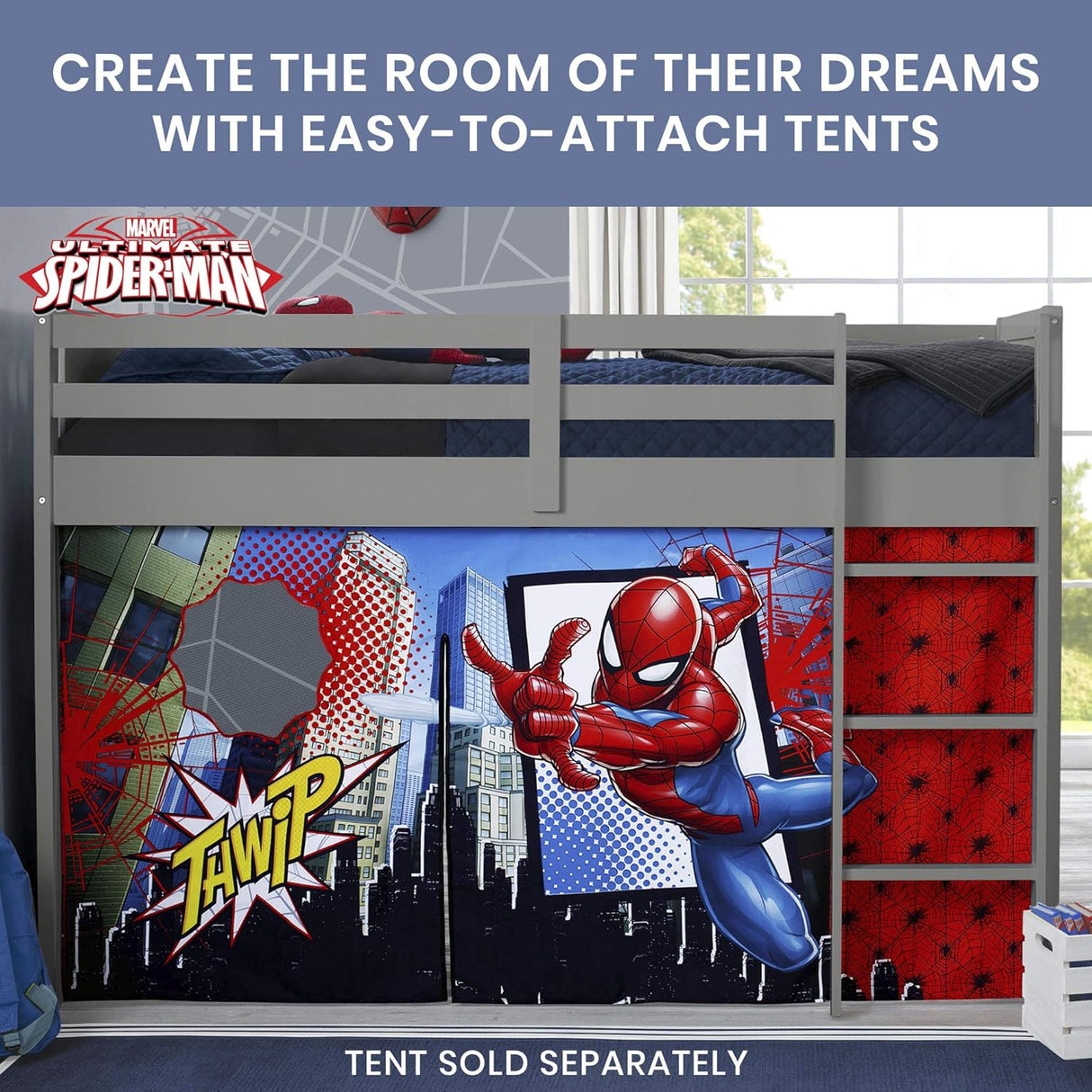 Delta Children Low Twin Loft Bed with Guardrail and Ladder, Cool Grey