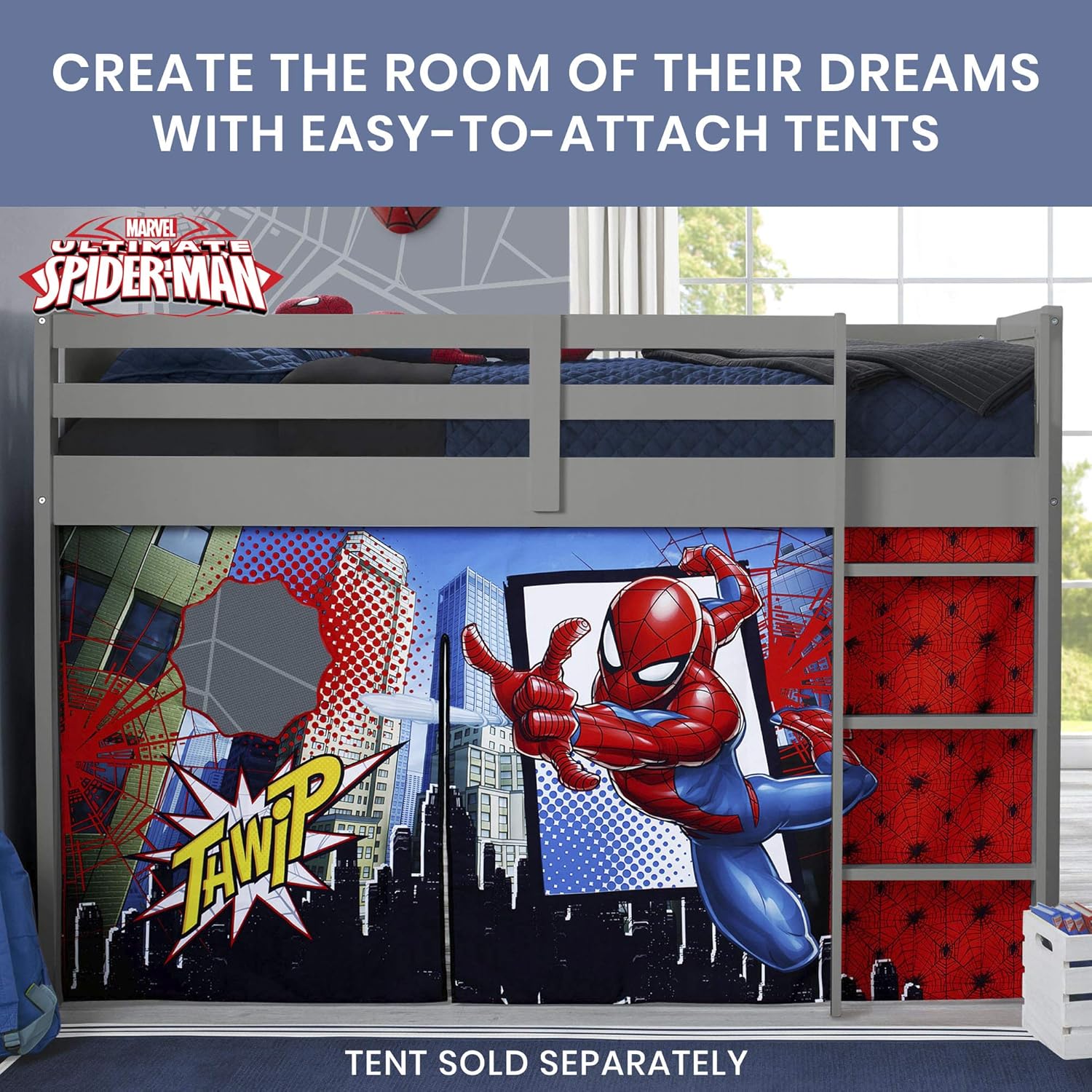 Delta Children Low Twin Loft Bed with Guardrail and Ladder, Cool Grey