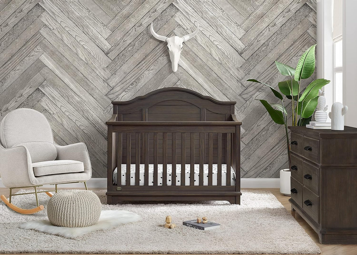 Delta Children Simmons Kids Asher 6-in-1 Convertible Crib with Toddler Rail, Rustic Grey