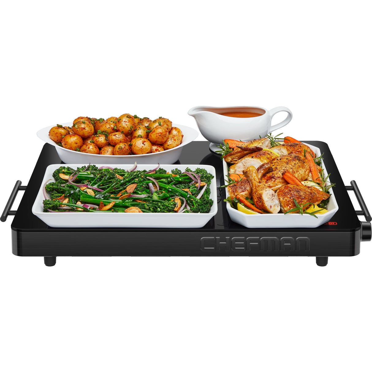 Chefman Electric Warming Tray with Adjustable Temperature Control, Perfect For Buffets, Restaurants, Parties, Events, and Home Dinners, Glass Top Extra Large – Black
