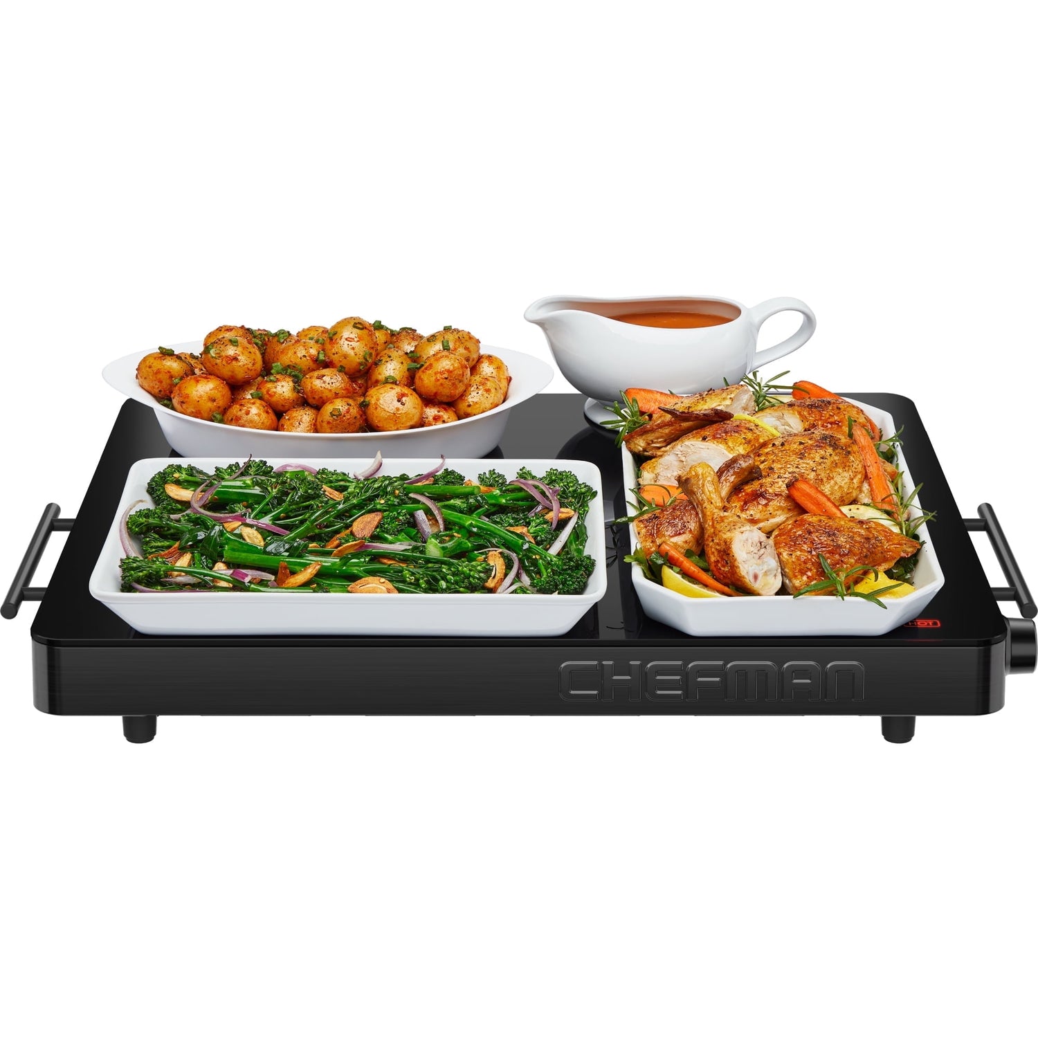 Chefman Electric Warming Tray with Adjustable Temperature Control, Perfect For Buffets, Restaurants, Parties, Events, and Home Dinners, Glass Top Extra Large – Black