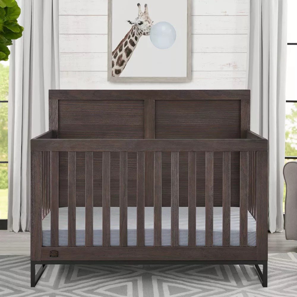 Delta Children Simmons Kids Foundry 6-in-1 Convertible Crib, Rustic Grey/Matte Black