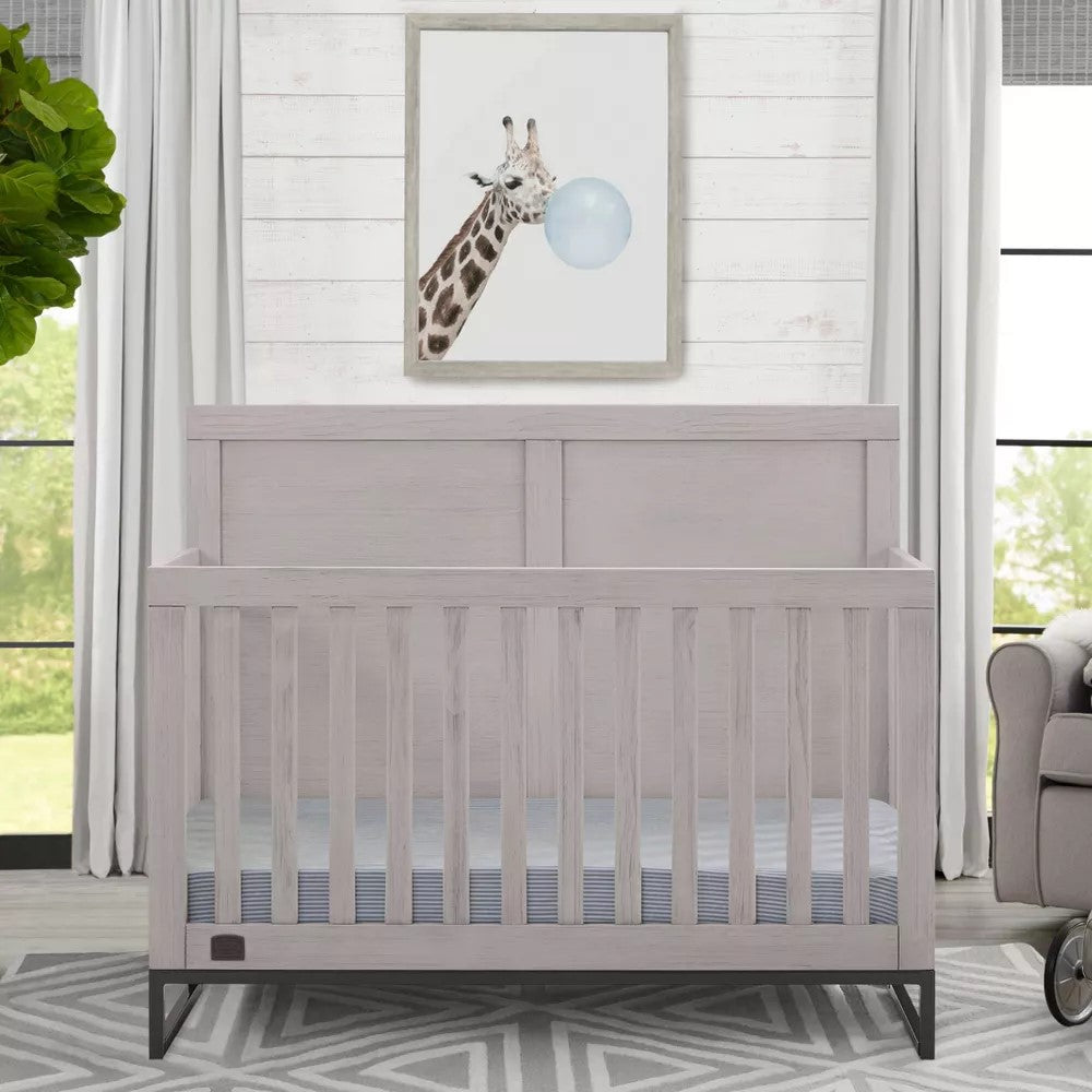 Delta Children Simmons Kids Foundry 6-in-1 Convertible Crib, Rustic Mist/Matte Black