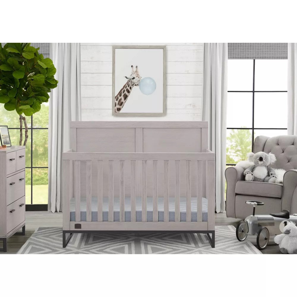 Delta Children Simmons Kids Foundry 6-in-1 Convertible Crib, Rustic Mist/Matte Black