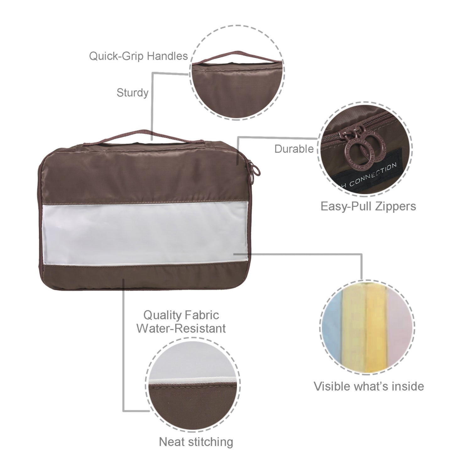 French Connection 6pc Packing Cube Set - Travel Storage Set for Luggage in Brown