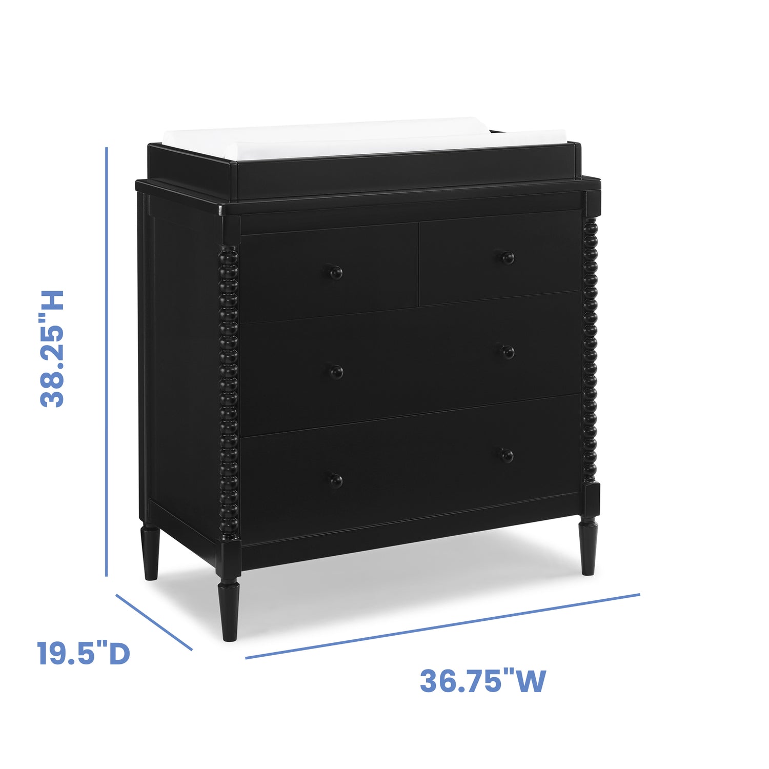 Delta Children Saint 3 Drawer Dresser with Changing Top and Interlocking Drawers, Black