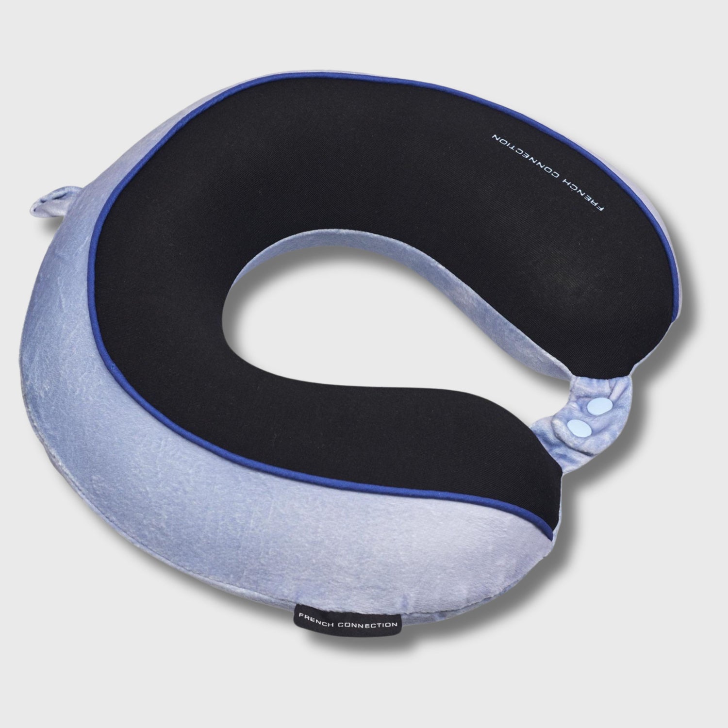 French Connection Memory Foam Travel Pillow with Washable Cover - Luxury Neck Pillow in Blue