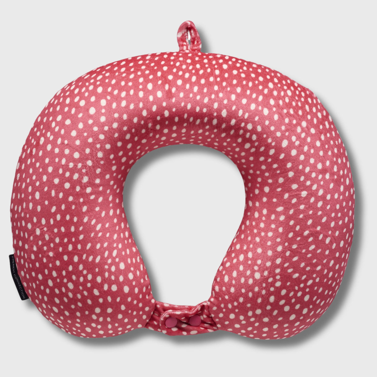 French Connection Memory Foam Travel Neck Pillow with Washable Cover - (Polka Dot) in Pink