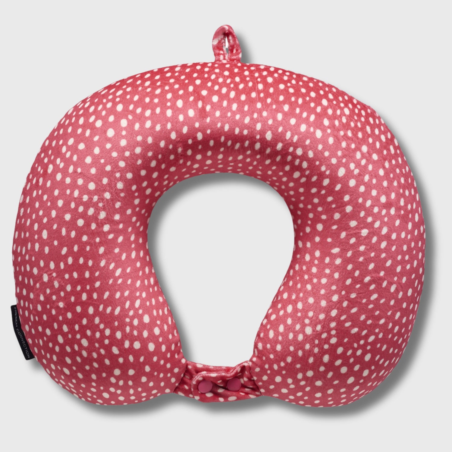 French Connection Memory Foam Travel Neck Pillow with Washable Cover - (Polka Dot) in Pink