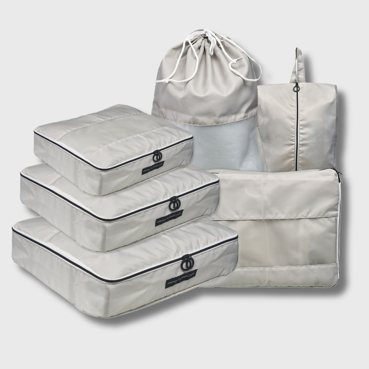 French Connection 6pc Packing Cube Set - Travel Storage Set for Luggage in Grey