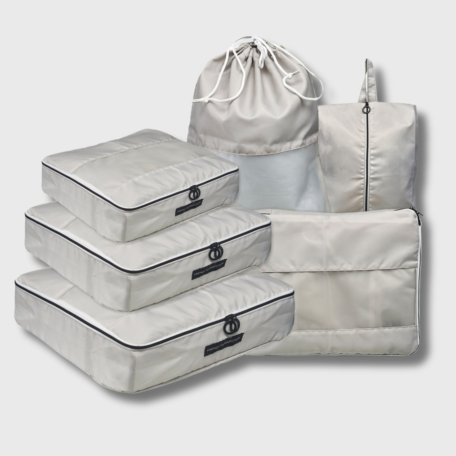 French Connection 6pc Packing Cube Set - Travel Storage Set for Luggage in Grey