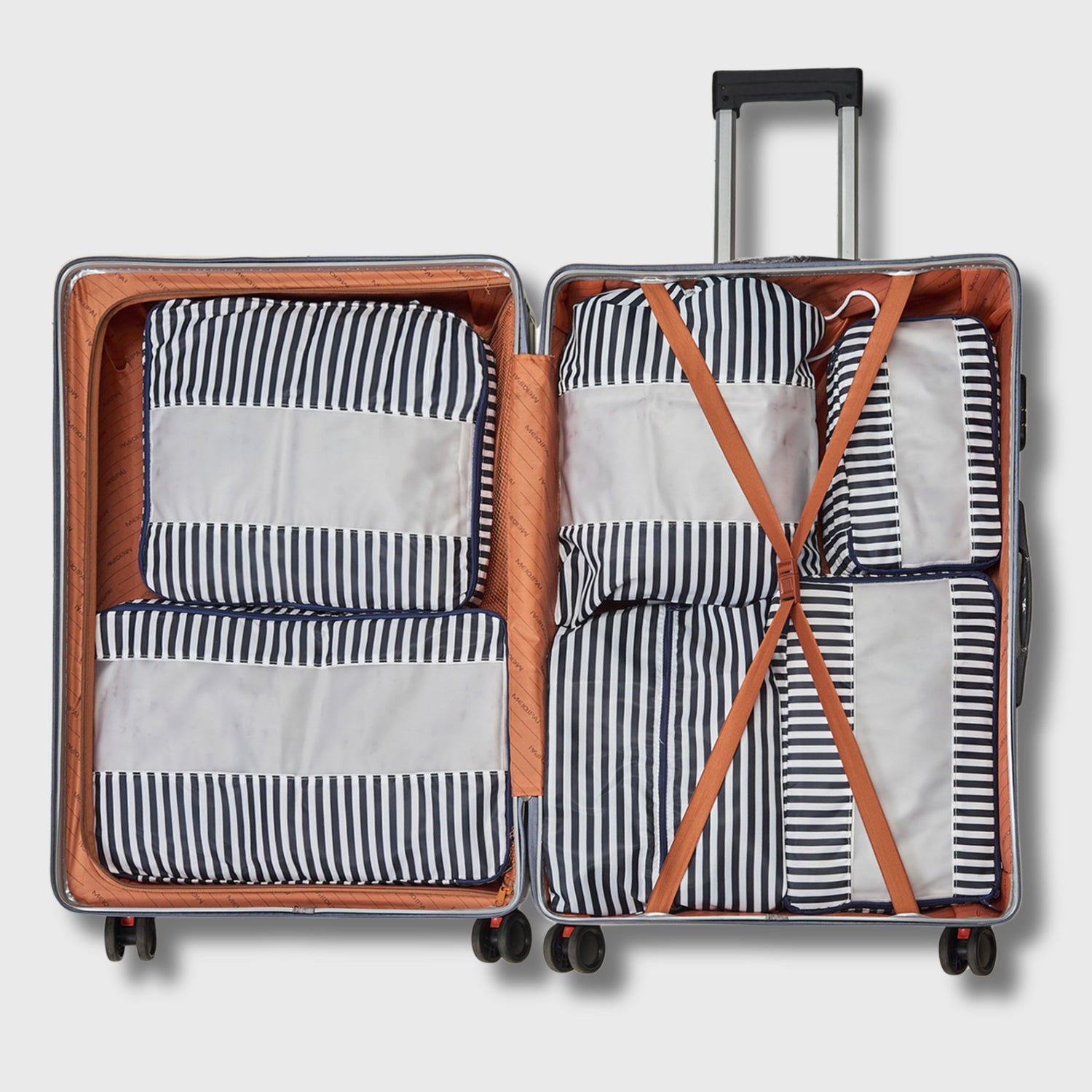 French Connection 6pc Packing Cube Set - Striped Travel Storage Set in Marine Blue (Striped)