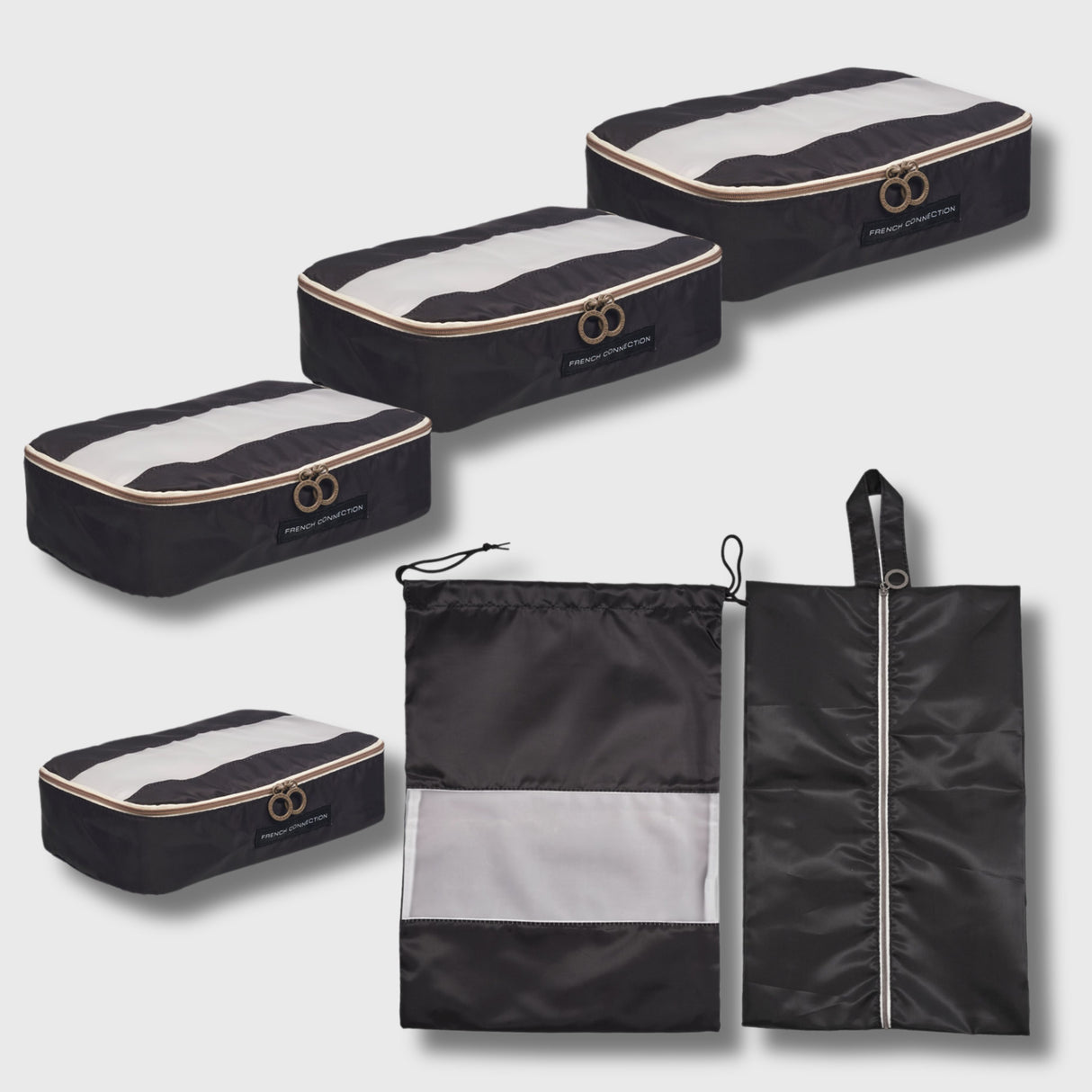 French Connection 6pc Packing Cube Set - Travel Storage Set for Luggage in Black