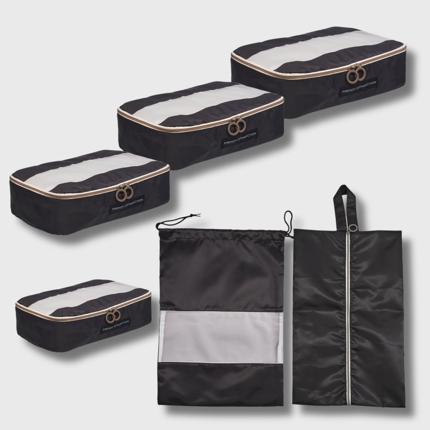 French Connection 6pc Packing Cube Set - Travel Storage Set for Luggage in Black