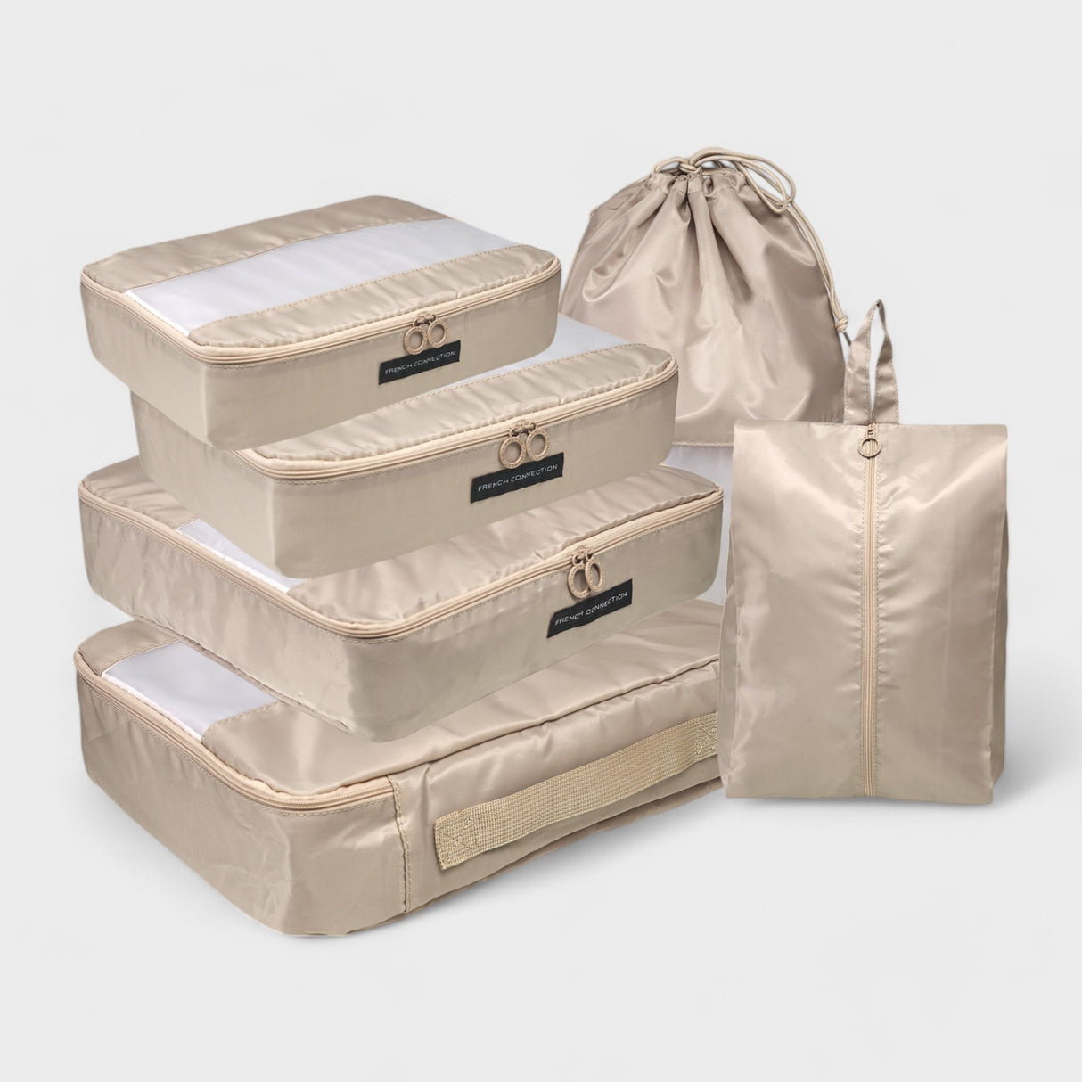 French Connection 6pc Packing Cube Set - Travel Storage Set for Luggage in Taupe