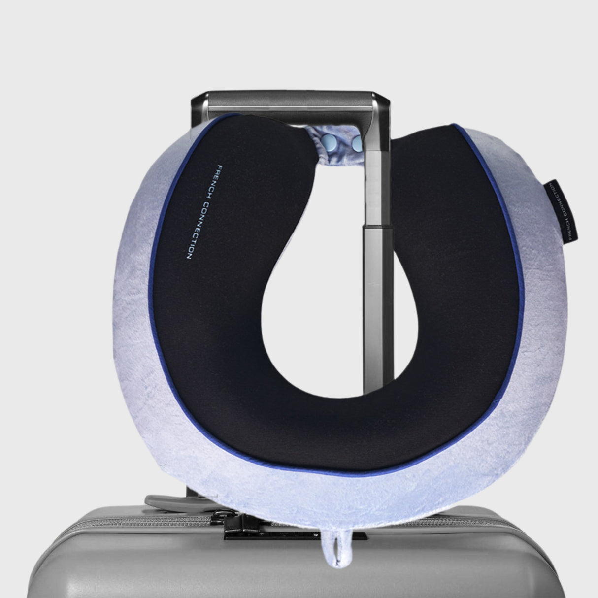 French Connection Memory Foam Travel Pillow with Washable Cover - Luxury Neck Pillow in Blue