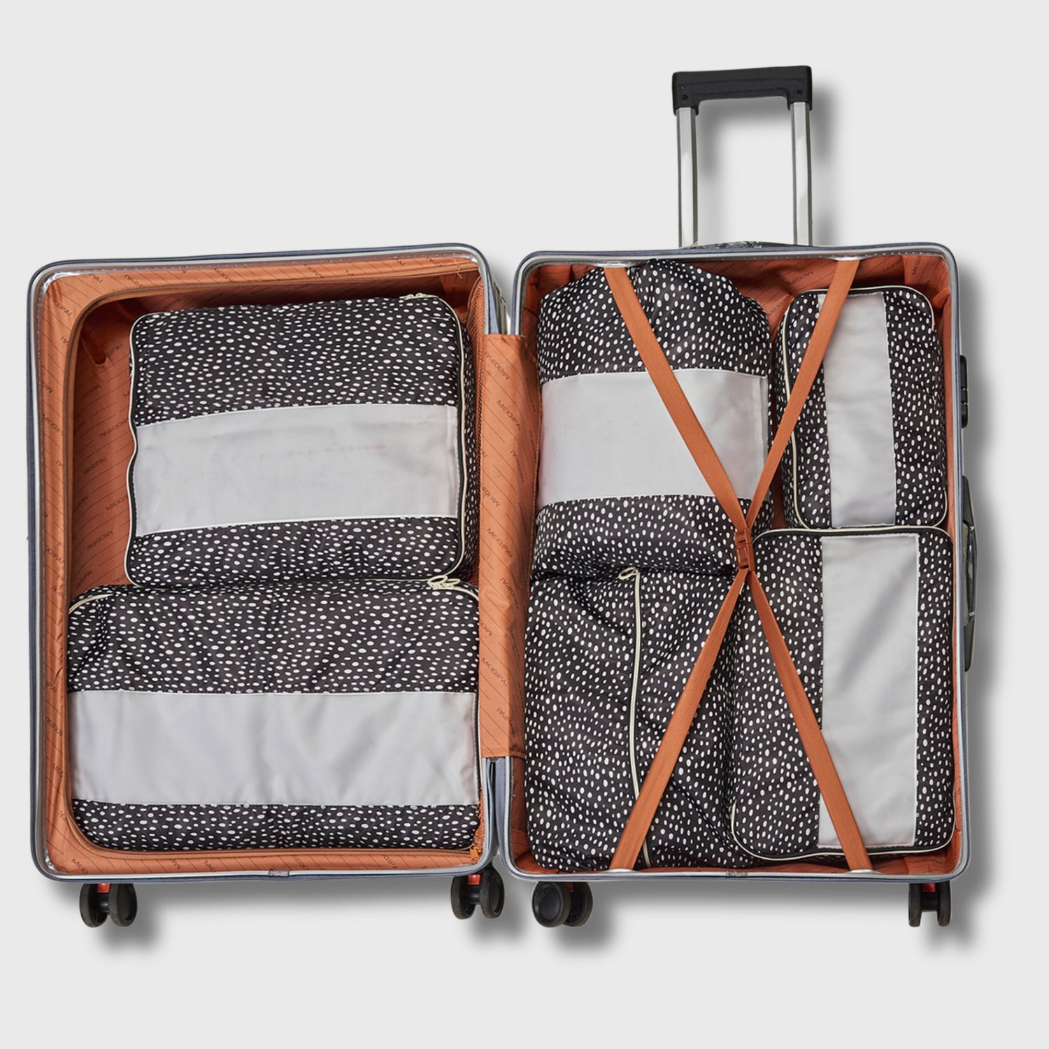 French Connection 6pc Packing Cube Set - Travel Storage Set (Polka Dot) in Black