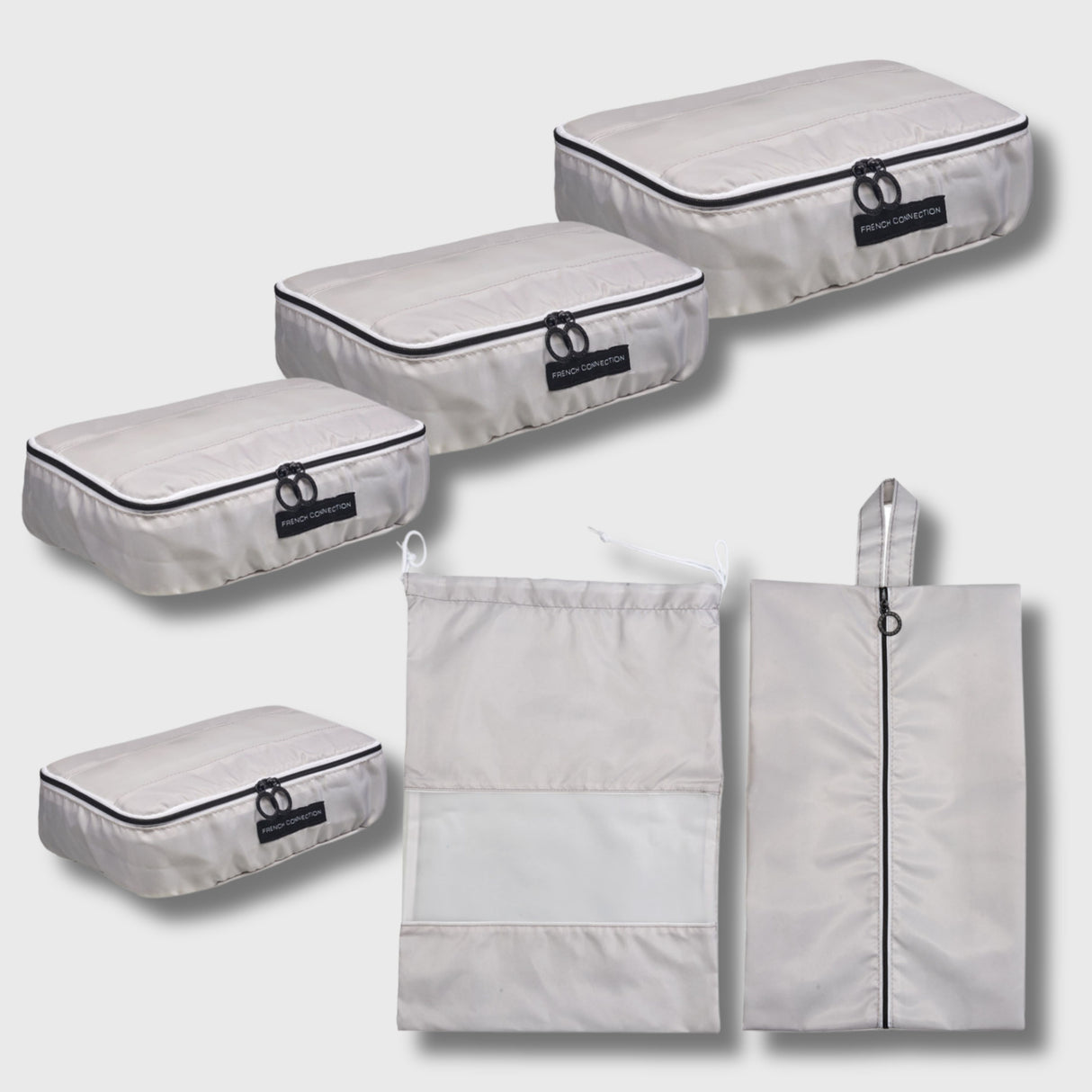 French Connection 6pc Packing Cube Set - Travel Storage Set for Luggage in Grey