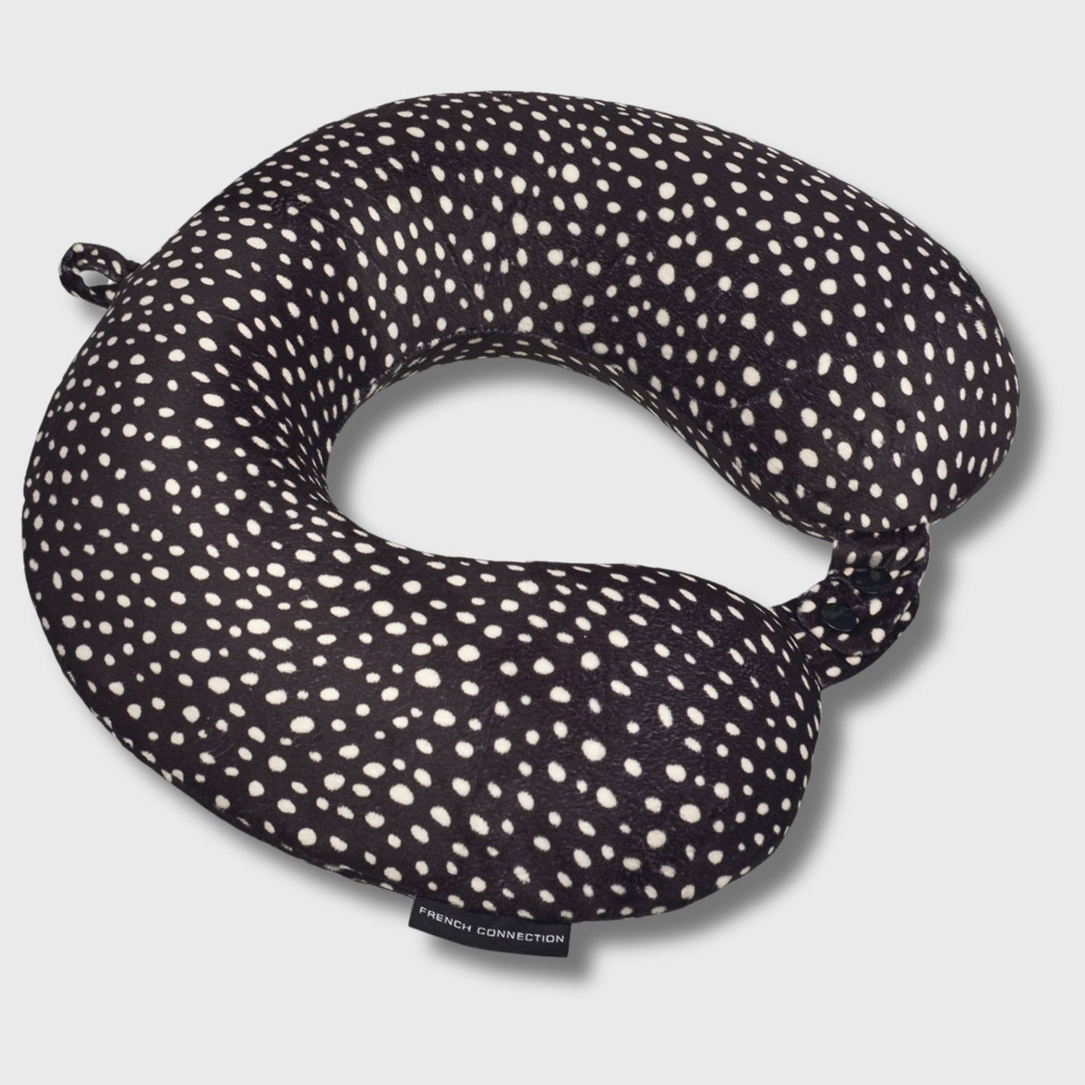 French Connection Memory Foam Travel Neck Pillow with Washable Cover - (Polka Dot) in Black