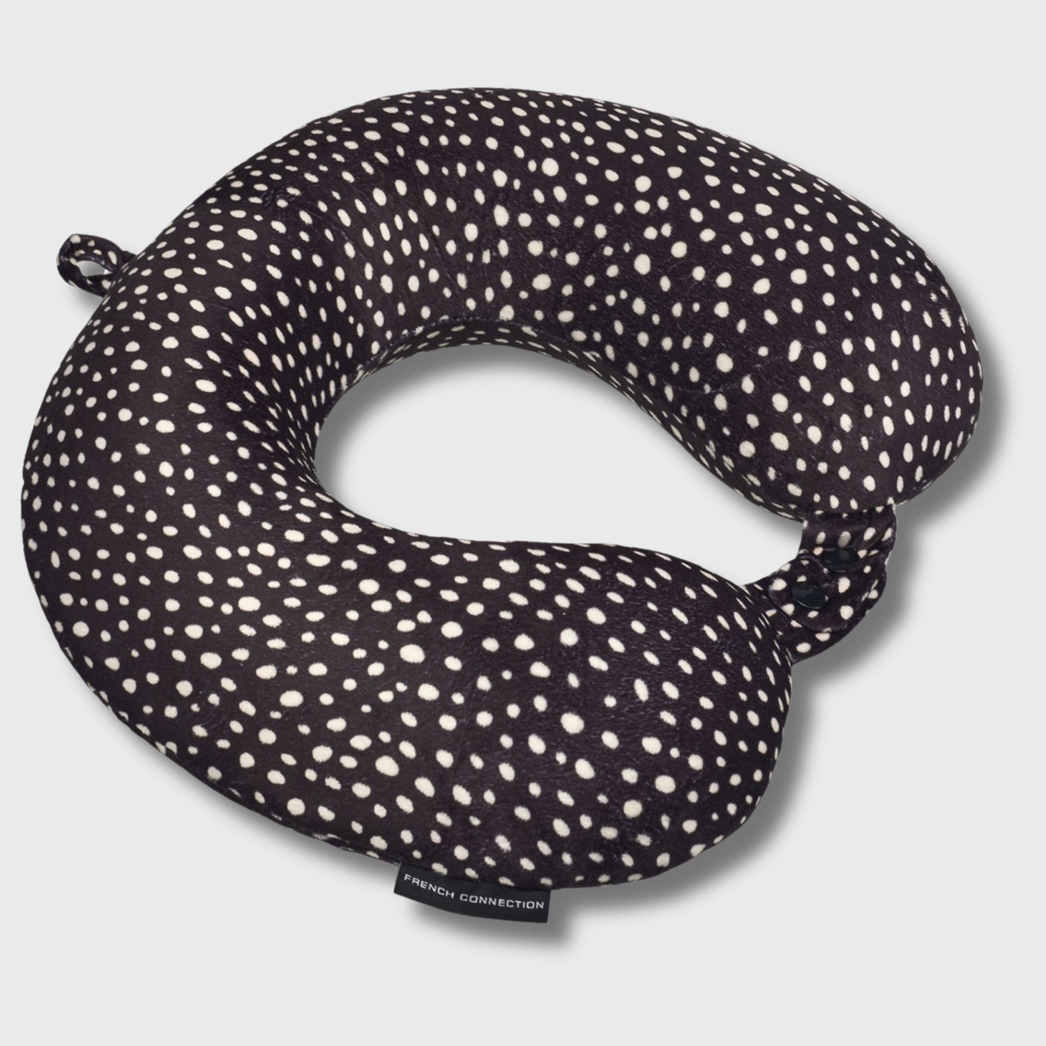 French Connection Memory Foam Travel Neck Pillow with Washable Cover - (Polka Dot) in Black