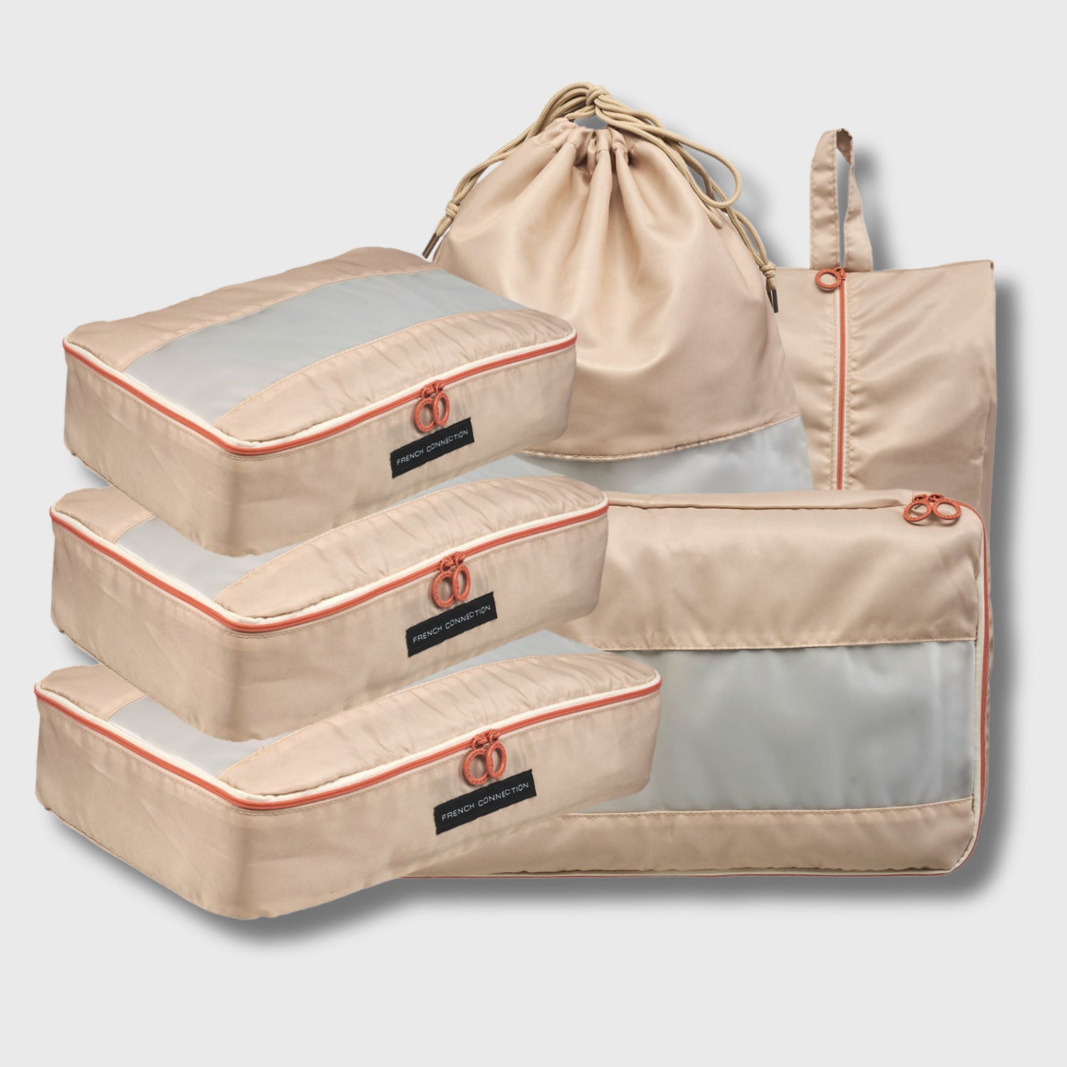 French Connection 6pc Packing Cube Set - Travel Storage Set for Luggage in Sand