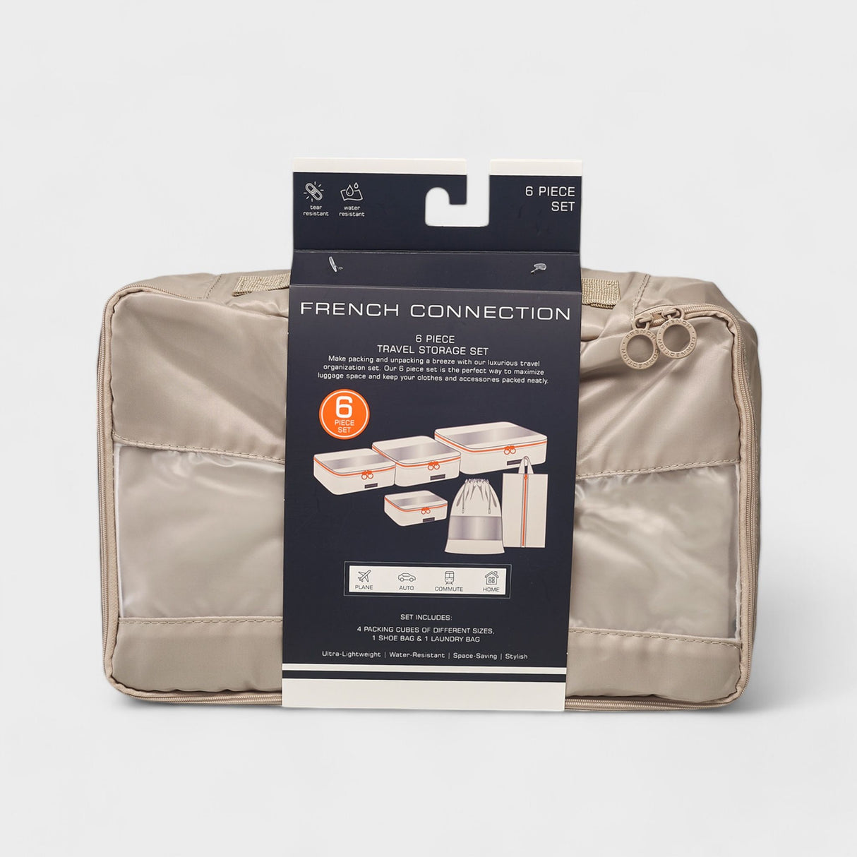 French Connection 6pc Packing Cube Set - Travel Storage Set for Luggage in Taupe