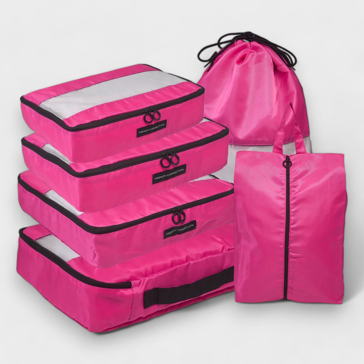 French Connection 6pc Packing Cube Set - Travel Storage Set for Luggage in Pink