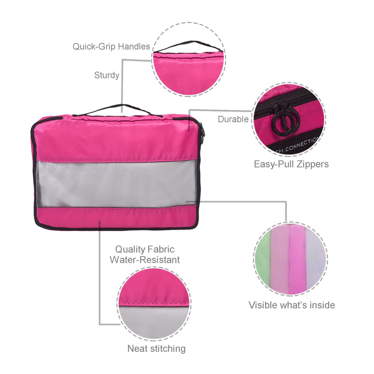 French Connection 6pc Packing Cube Set - Travel Storage Set for Luggage in Pink