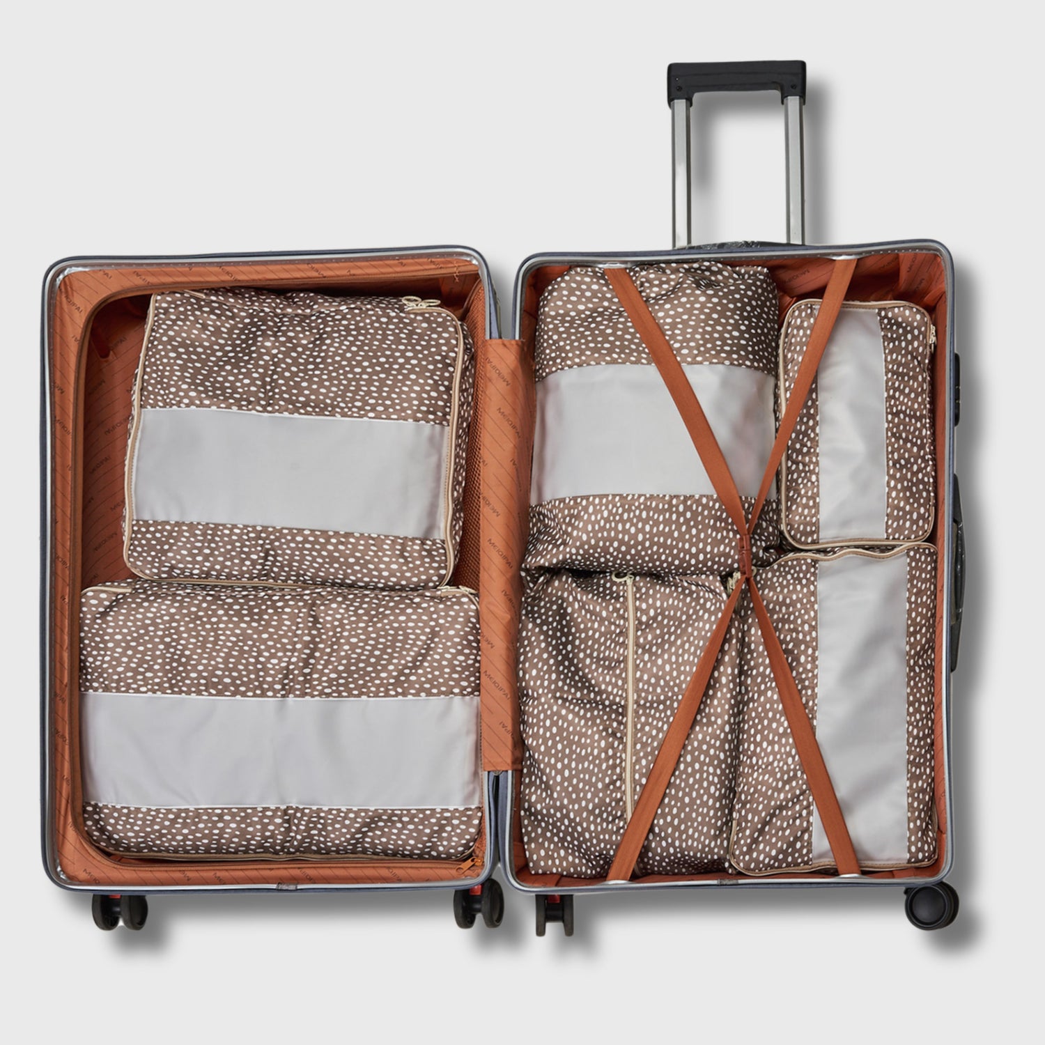 French Connection 6pc Packing Cube Set - Travel Storage Set (Polka Dot) in Mocha