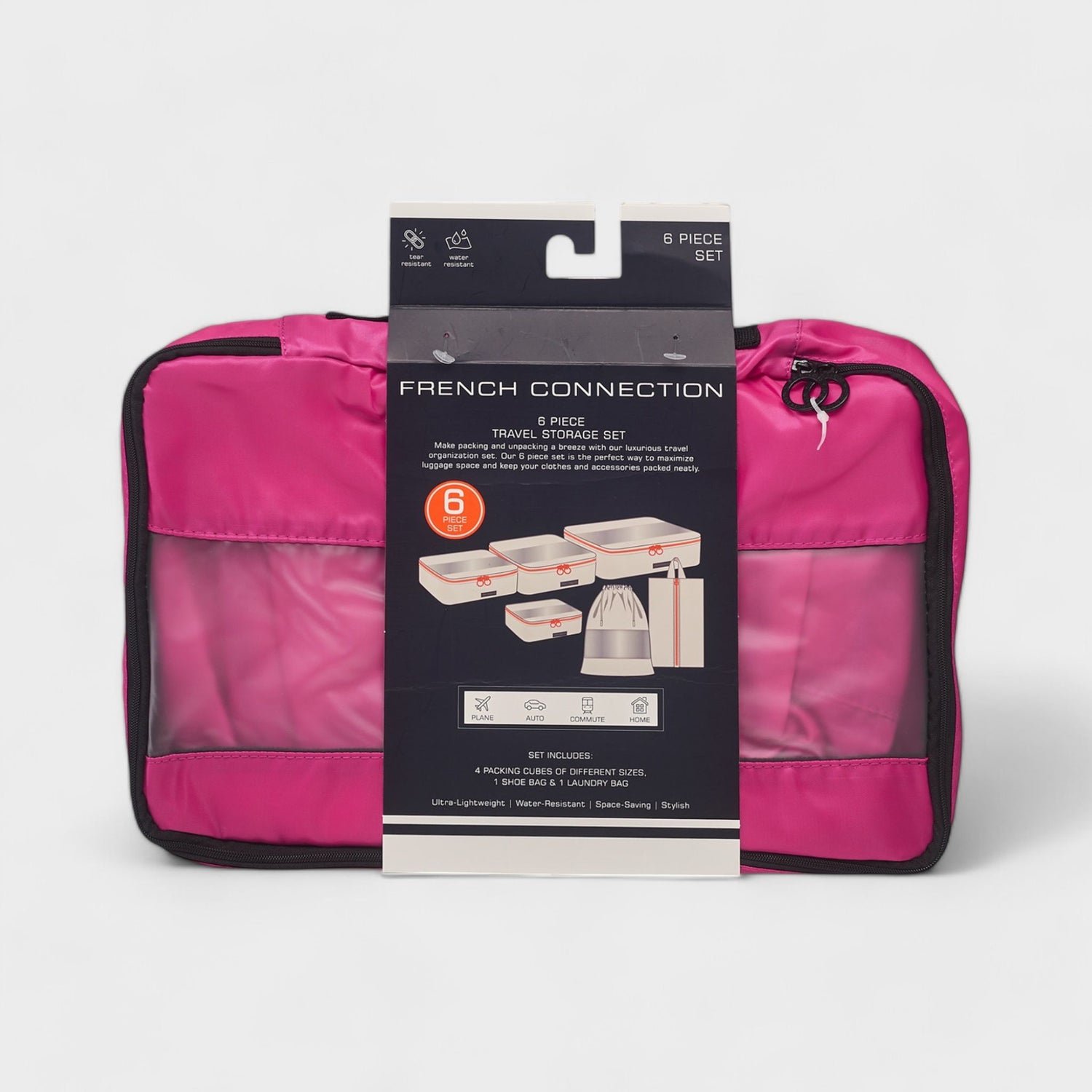 French Connection 6pc Packing Cube Set - Travel Storage Set for Luggage in Pink