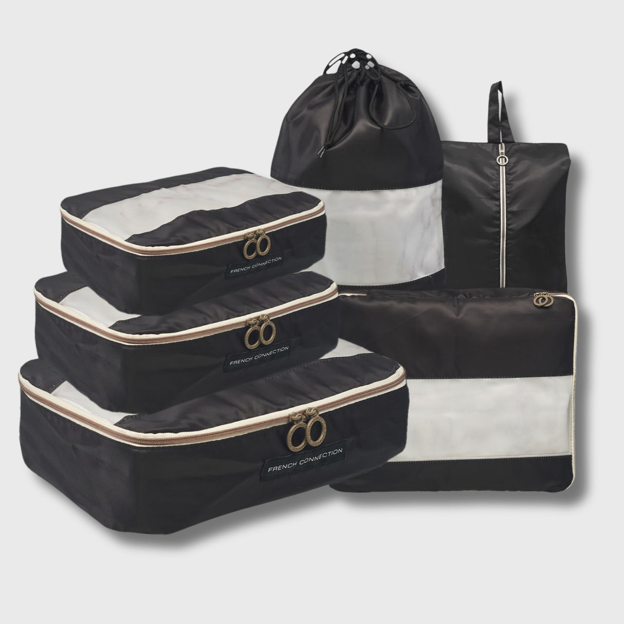 French Connection 6pc Packing Cube Set - Travel Storage Set for Luggage in Black