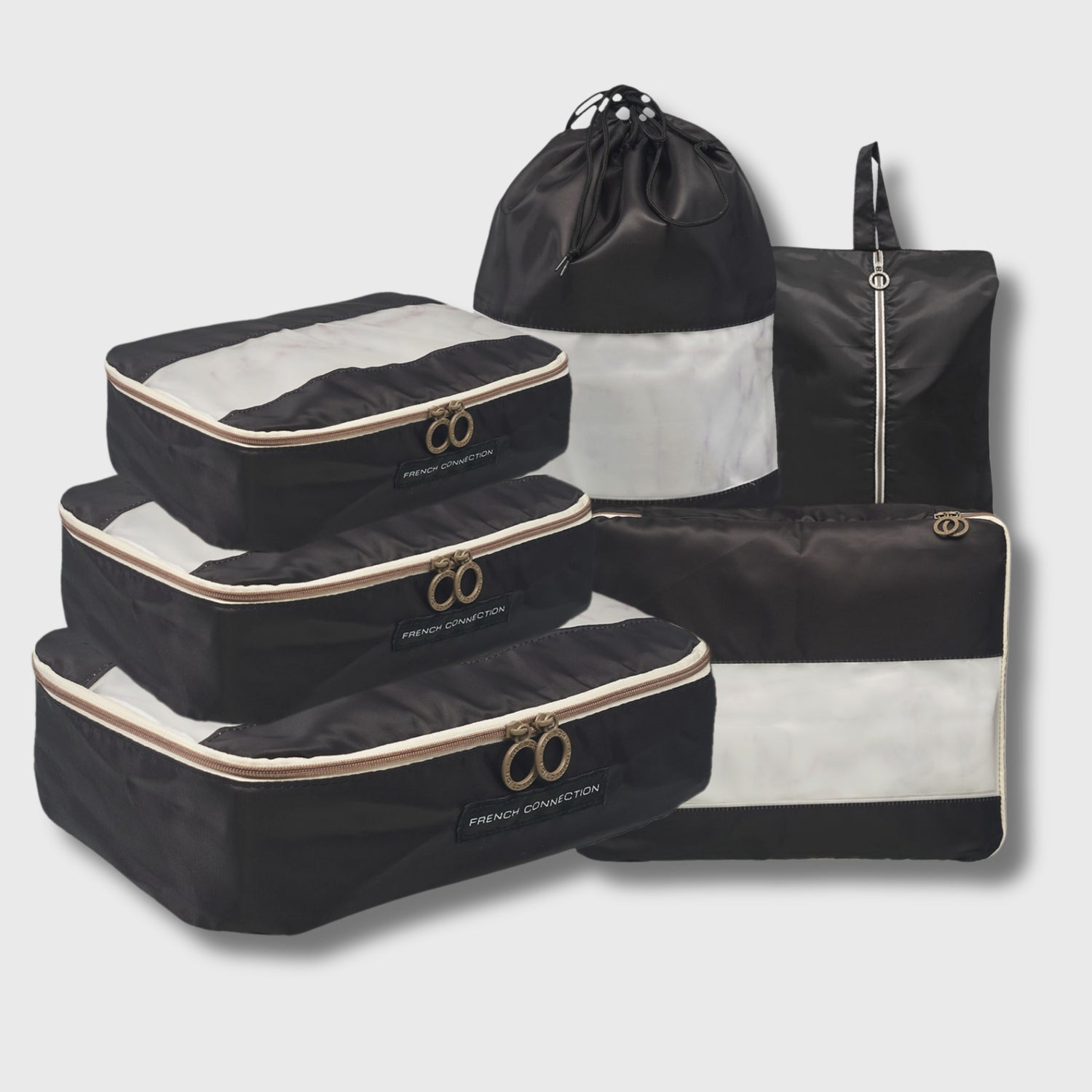 French Connection 6pc Packing Cube Set - Travel Storage Set for Luggage in Black