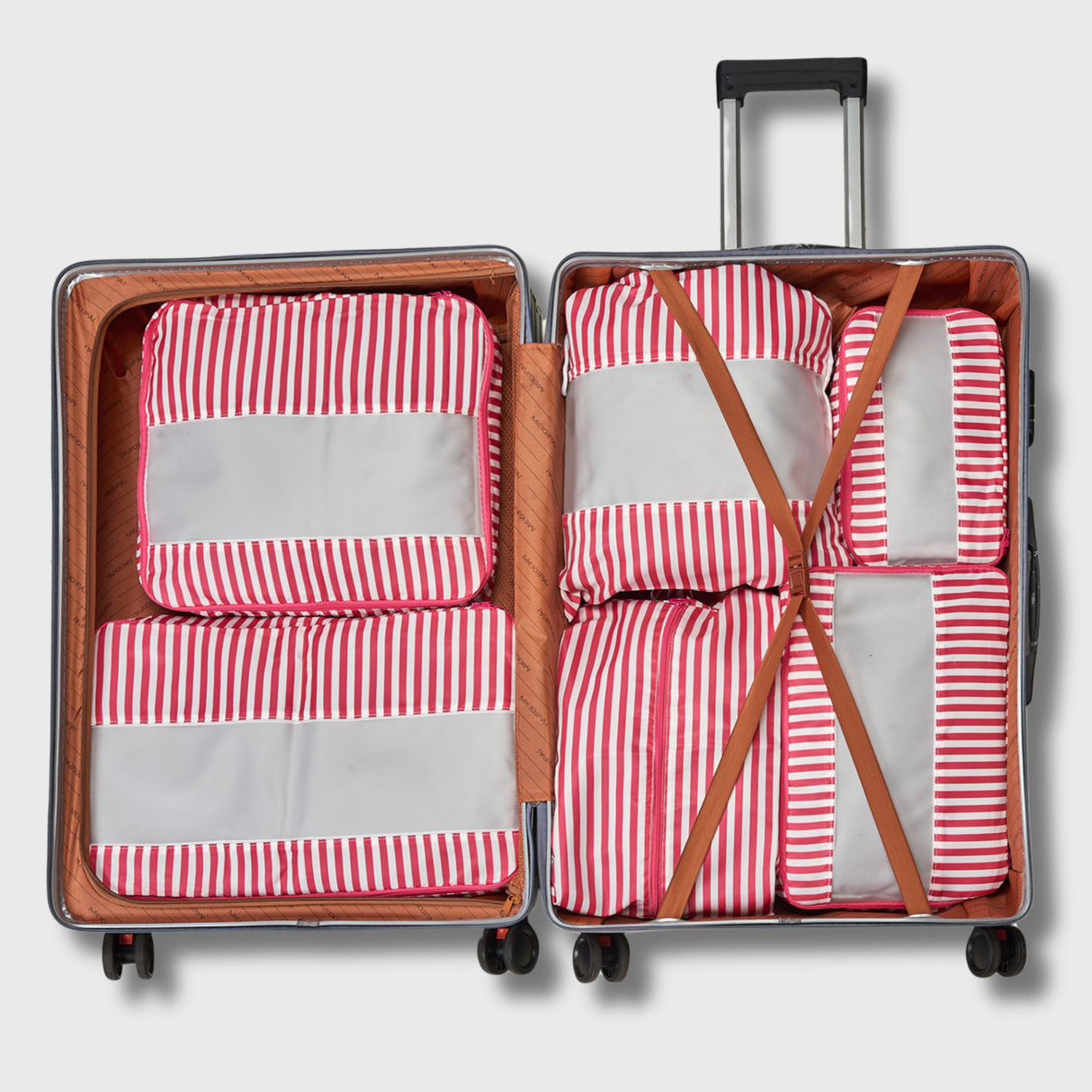 French Connection 6pc Packing Cube Set - Travel Storage Set for Luggage in Pink (Striped)