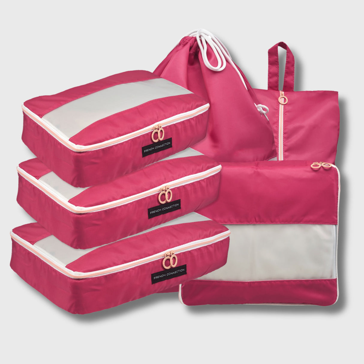 French Connection 6pc Packing Cube Set - Travel Storage Set for Luggage in Hot Pink
