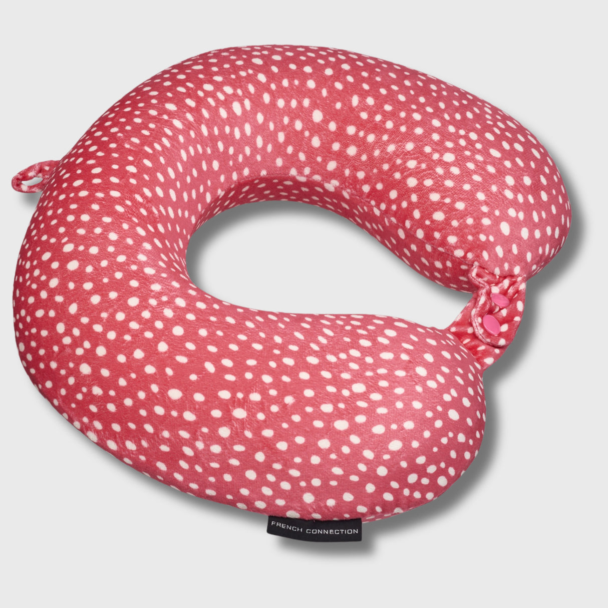 French Connection Memory Foam Travel Neck Pillow with Washable Cover - (Polka Dot) in Pink