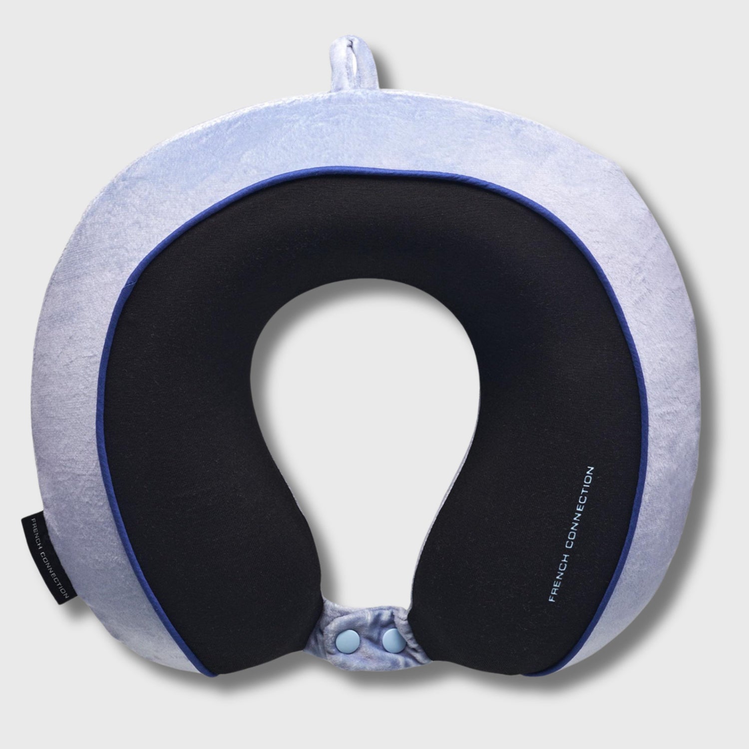 French Connection Memory Foam Travel Pillow with Washable Cover - Luxury Neck Pillow in Blue