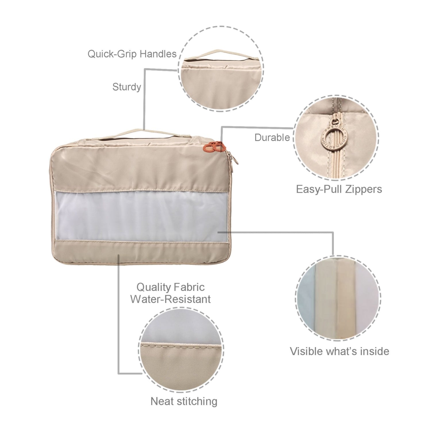 French Connection 6pc Packing Cube Set - Travel Storage Set for Luggage in Taupe