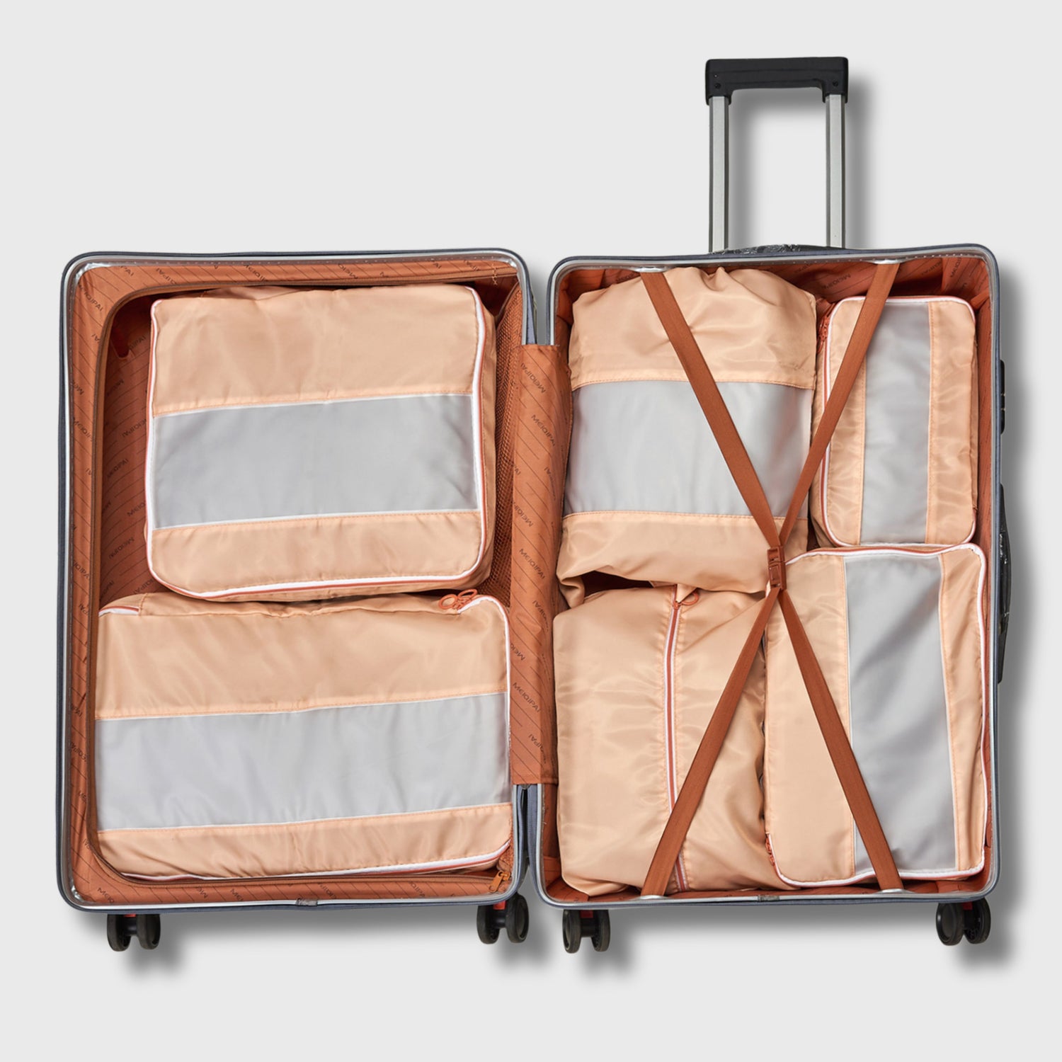 French Connection 6pc Packing Cube Set - Travel Storage Set for Luggage in Apricot Beige