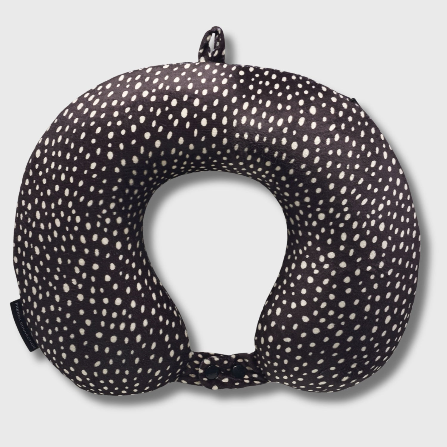 French Connection Memory Foam Travel Neck Pillow with Washable Cover - (Polka Dot) in Black