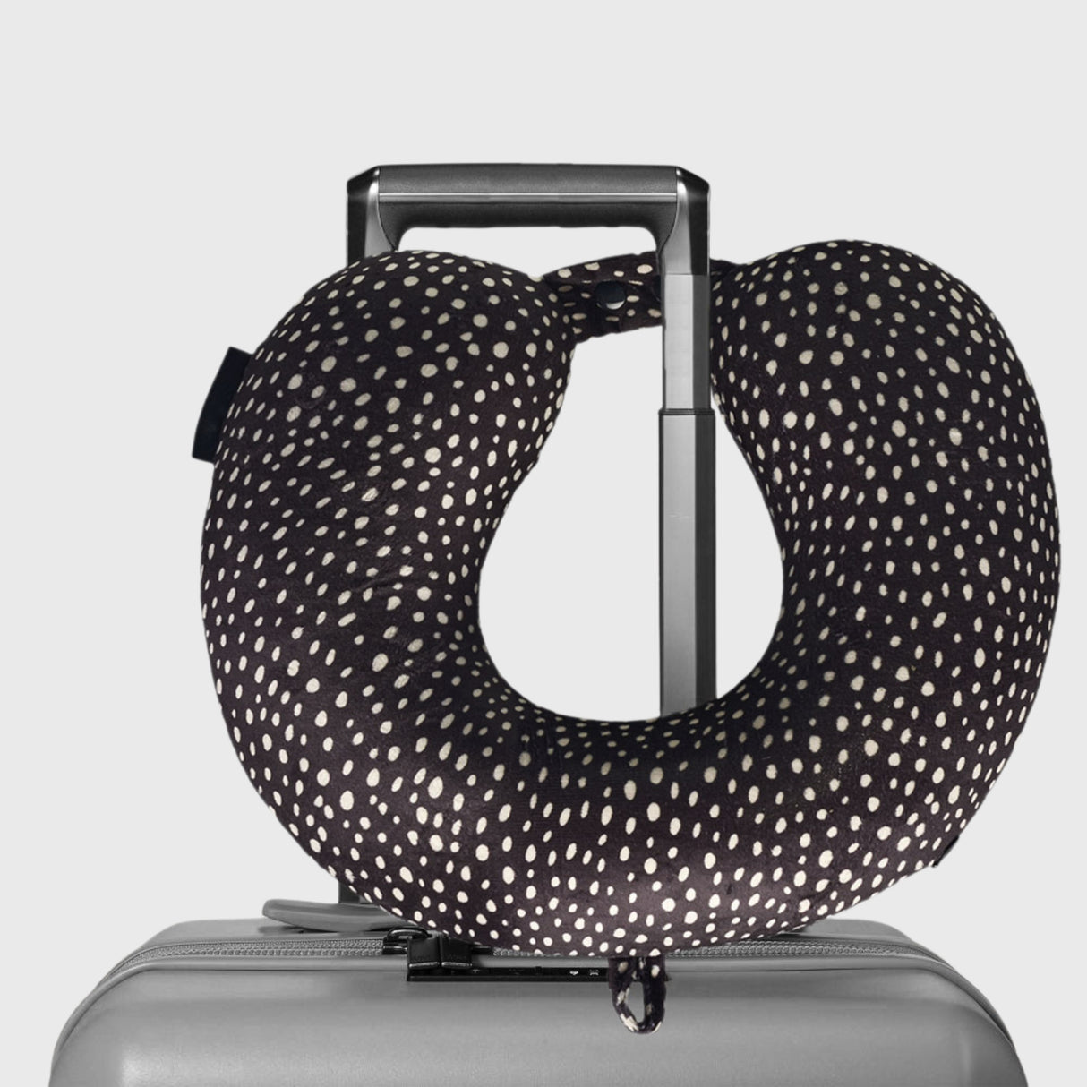 French Connection Memory Foam Travel Neck Pillow with Washable Cover - (Polka Dot) in Black