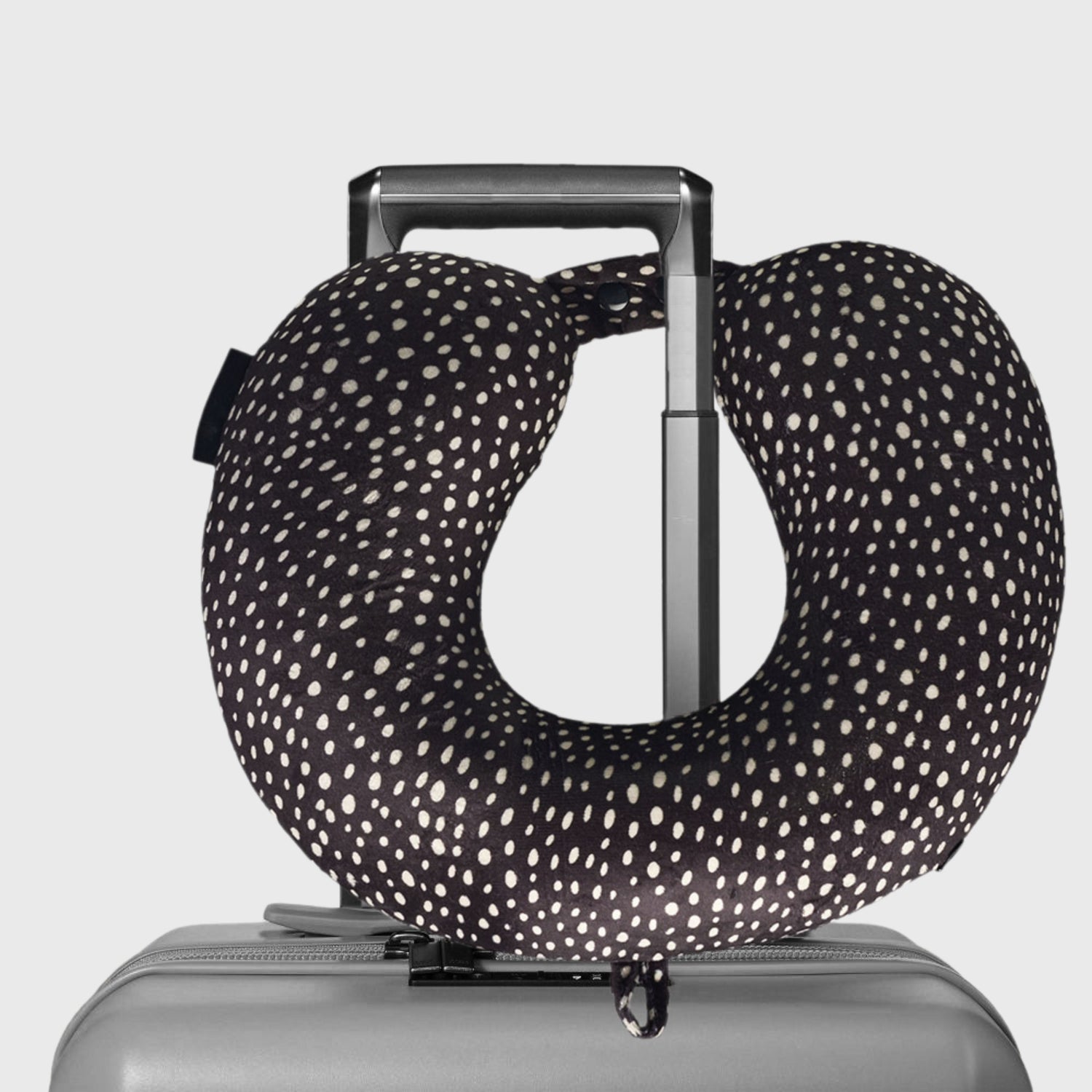 French Connection Memory Foam Travel Neck Pillow with Washable Cover - (Polka Dot) in Black